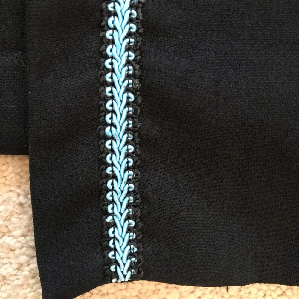 Studio Blazer Jacket Size 16 Black Light Blue Trim Pockets Easy Care Office Corp